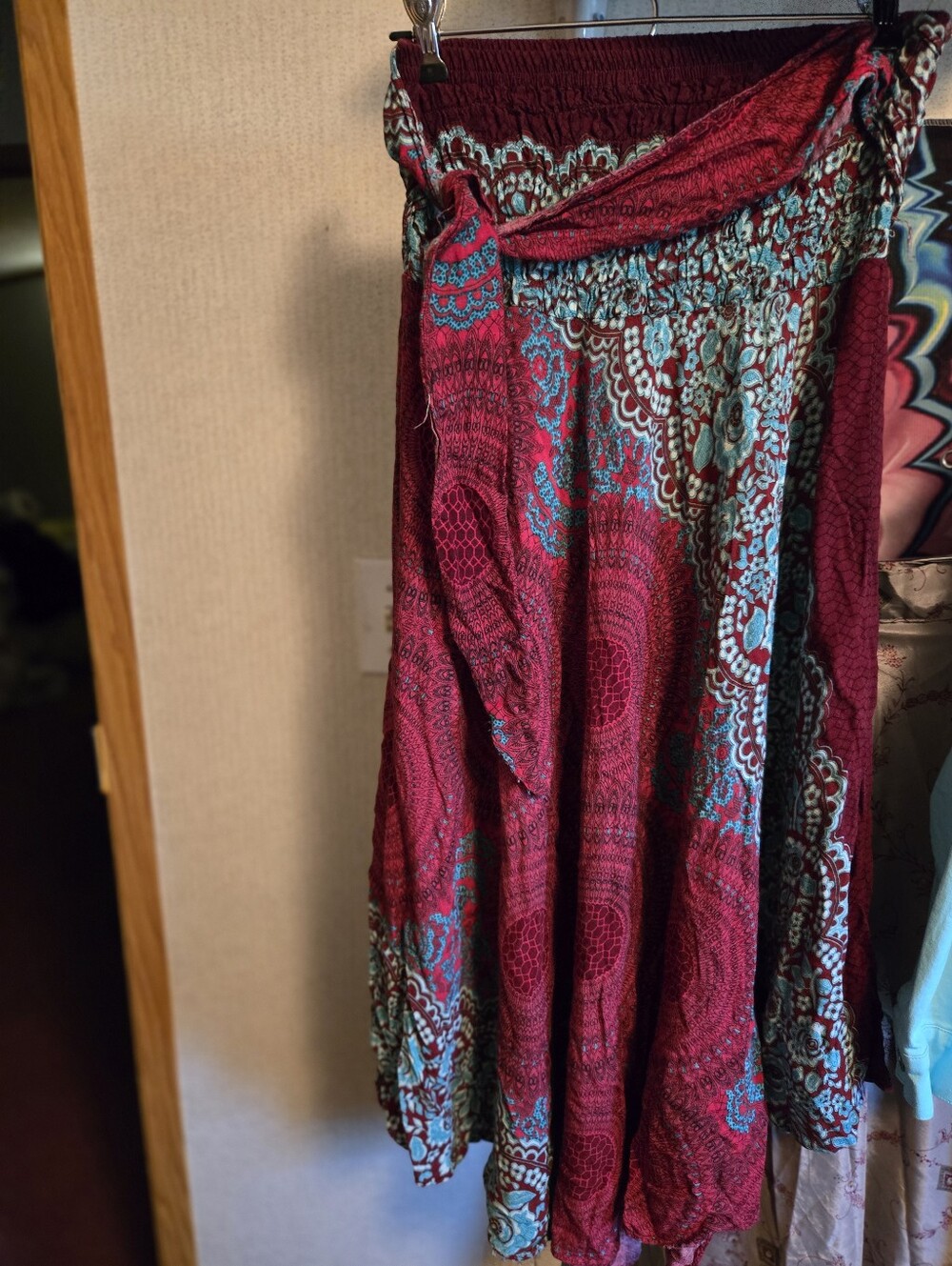 Boho Maxi Skirt with Paisley Print in Wine and Teal
